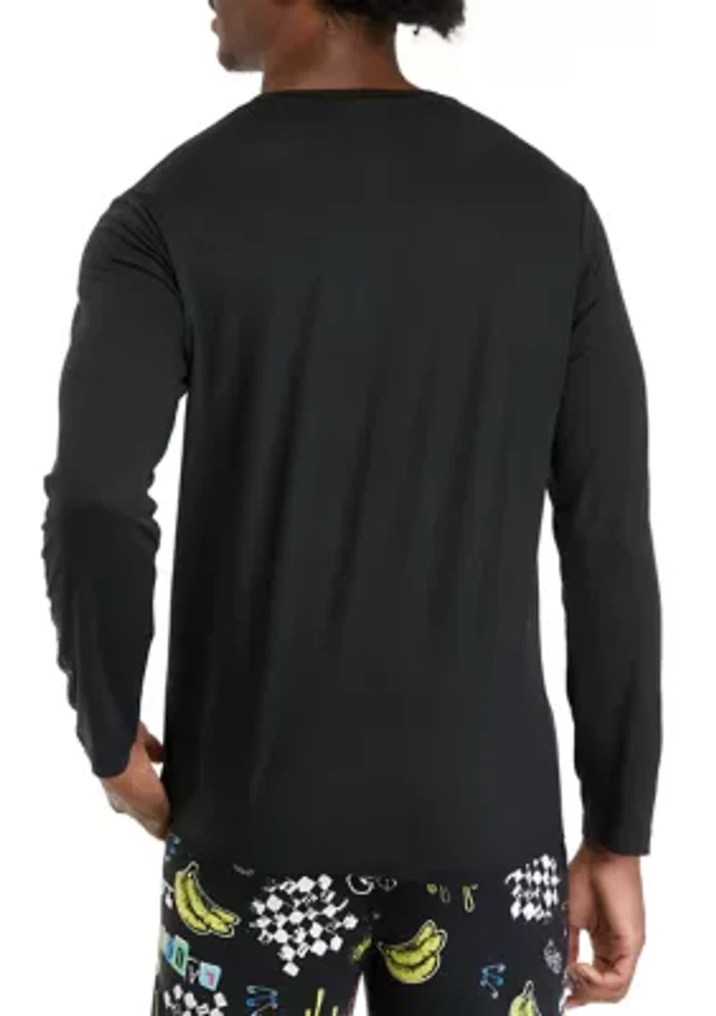 Men's Long Sleeve Sueded Printed Crew Neck Pajama Top