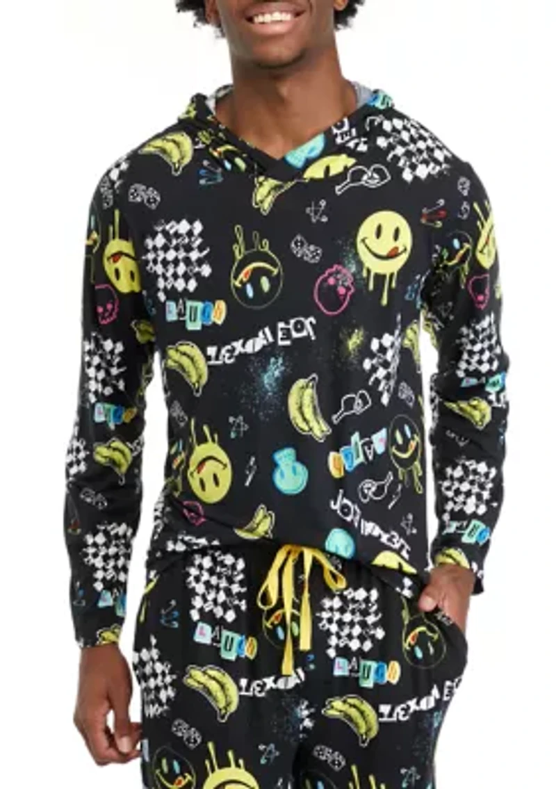 Men's Long Sleeve Sueded Printed Hoodie