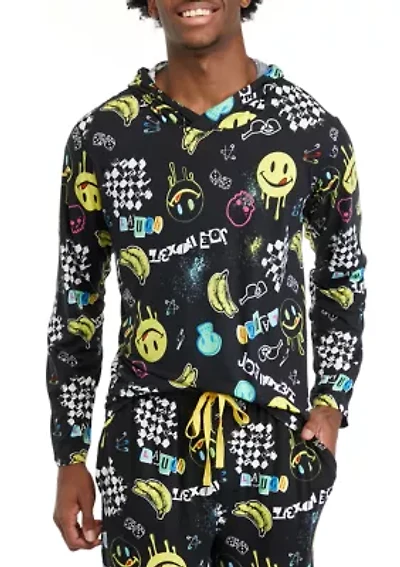 Men's Long Sleeve Sueded Printed Hoodie