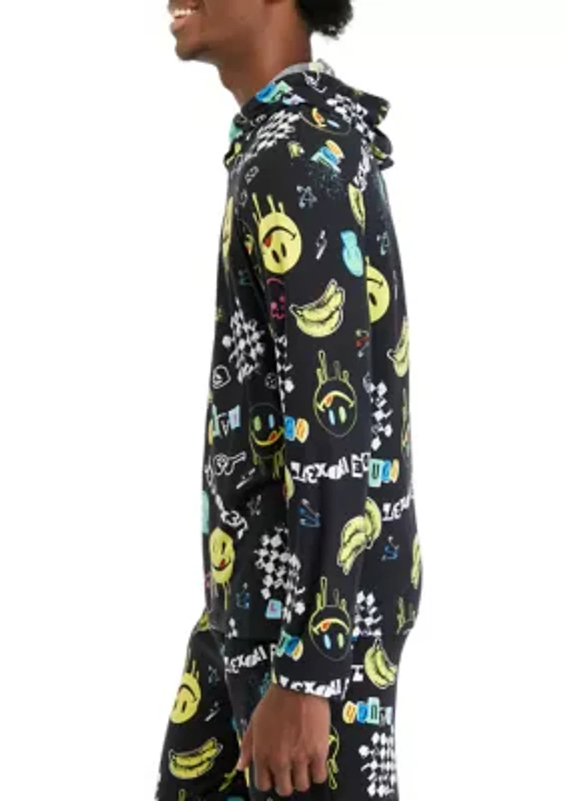 Men's Long Sleeve Sueded Printed Hoodie