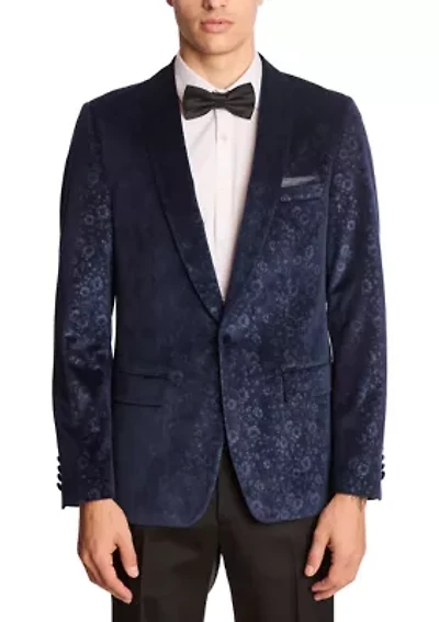 Men's Blue Floral Velvet Jacket