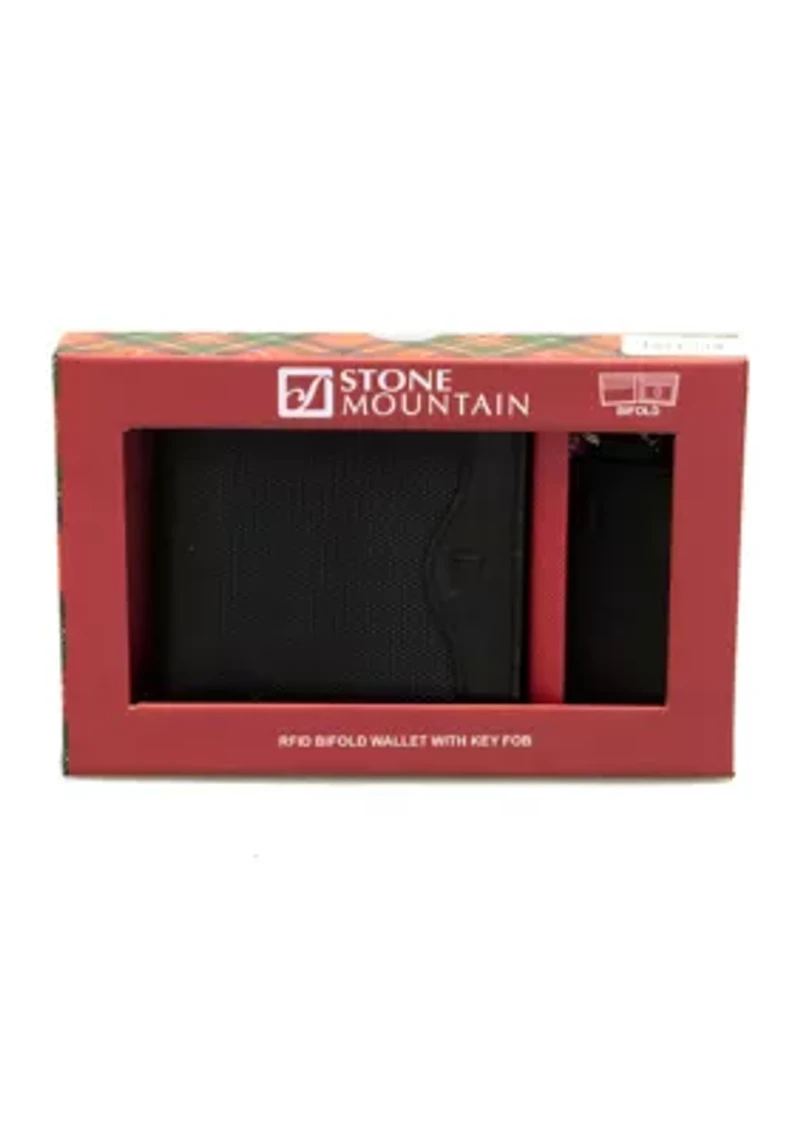 Men's 2 Piece Nylon and Leather Wallet and Keyfob Gift Set