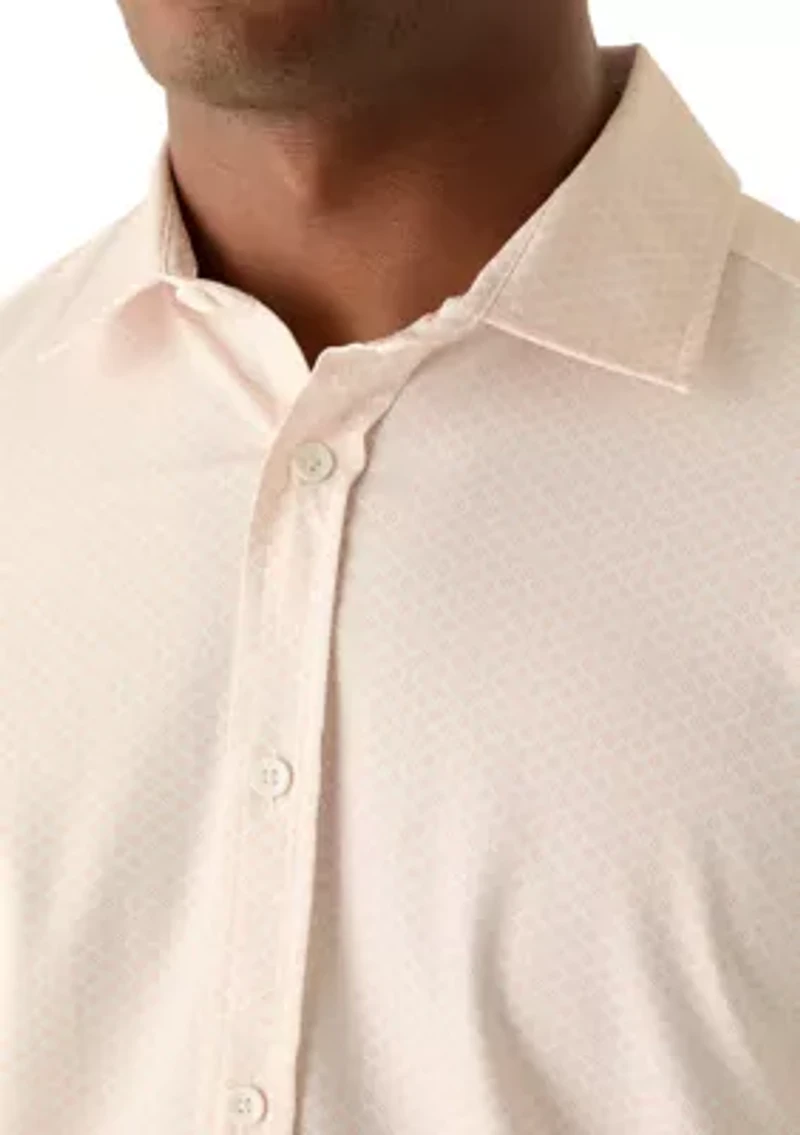 Men's Long Sleeve Diamond Print Button Up Shirt