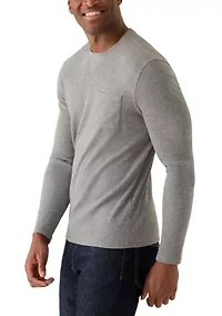 Men's Long Sleeve Ribbed Knit T-Shirt with Pocket