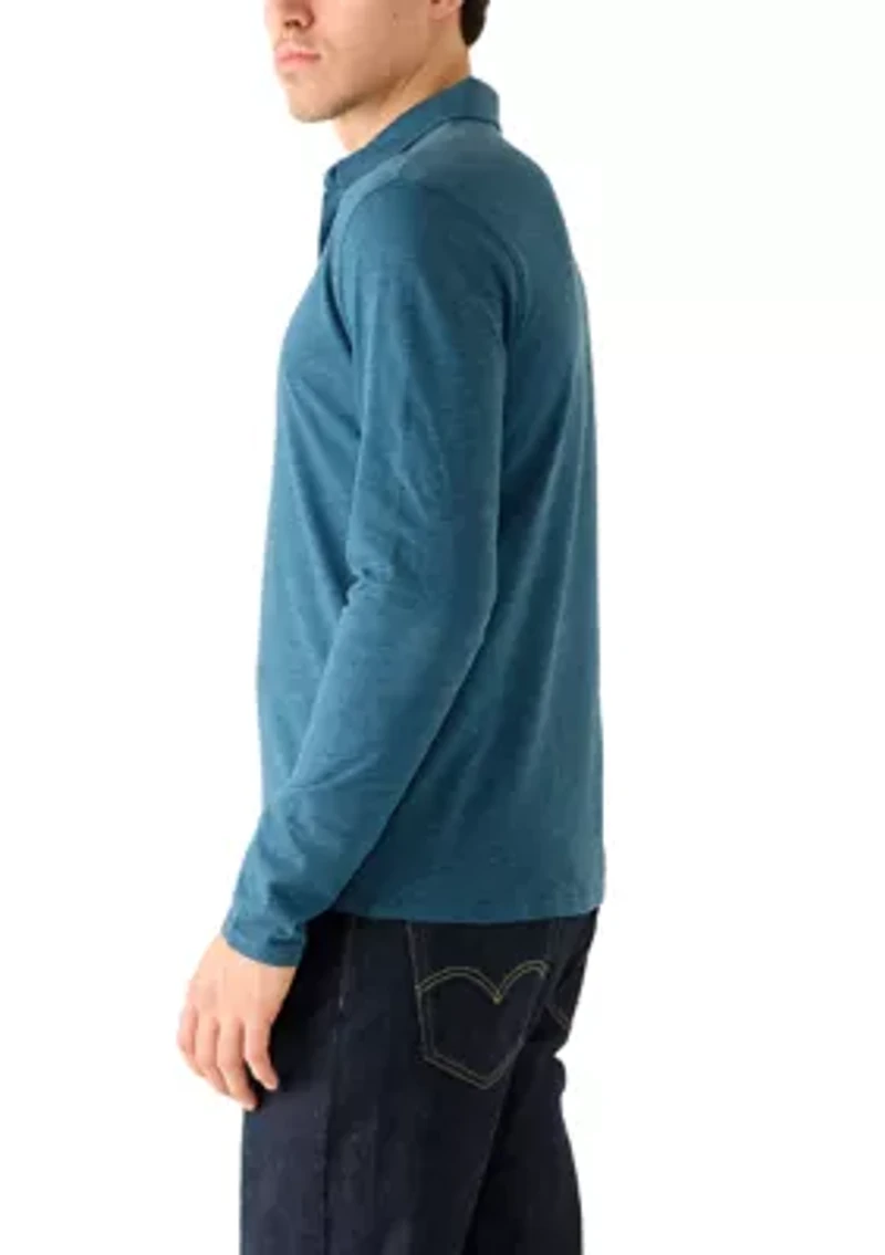 Men's Long Sleeve Button-Down Collar Polo Shirt