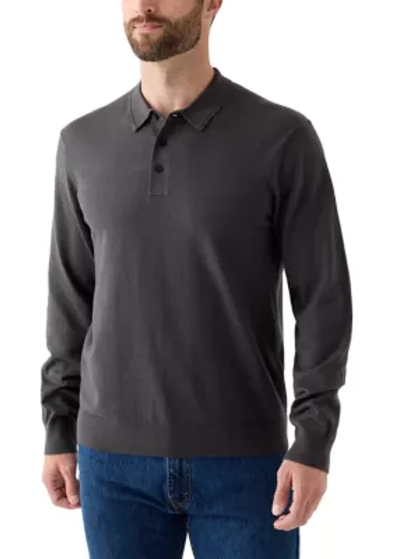 Men's Long Sleeve Polo Shirt with Piped Collar