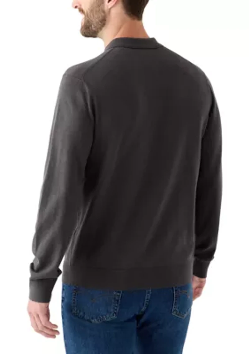 Men's Long Sleeve Polo Shirt with Piped Collar