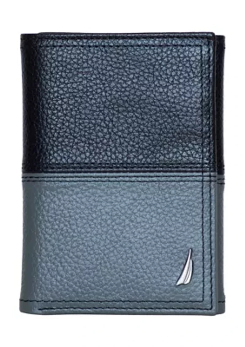 Pebble Two-Tone Leather Trifold Wallet