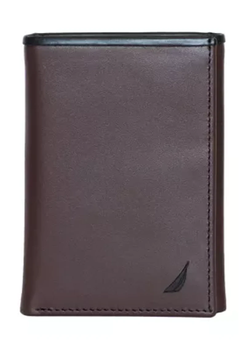 Pop Color Leather Trifold Wallet