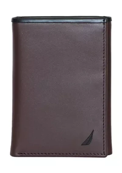 Pop Color Leather Trifold Wallet
