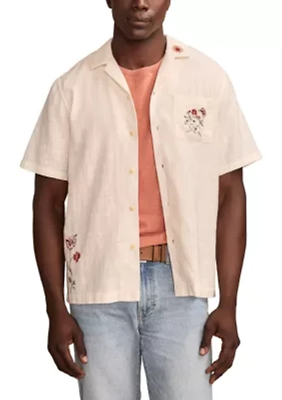 Embroidered Short Sleeve Camp Collar Shirt