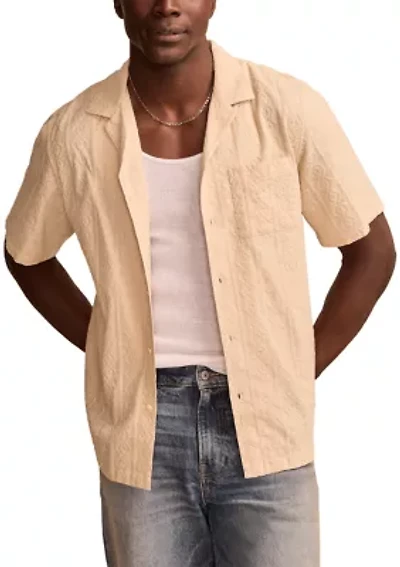 Short Sleeve Eyelet Camp Collar Button Down Shirt