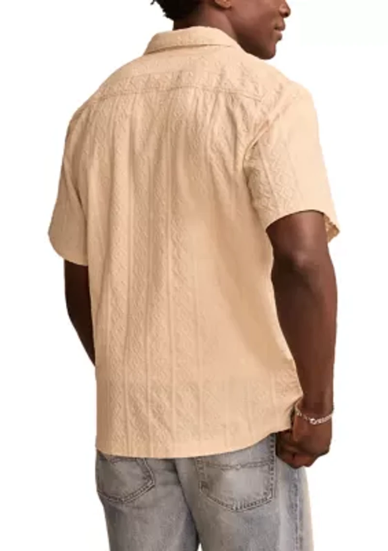 Short Sleeve Eyelet Camp Collar Button Down Shirt