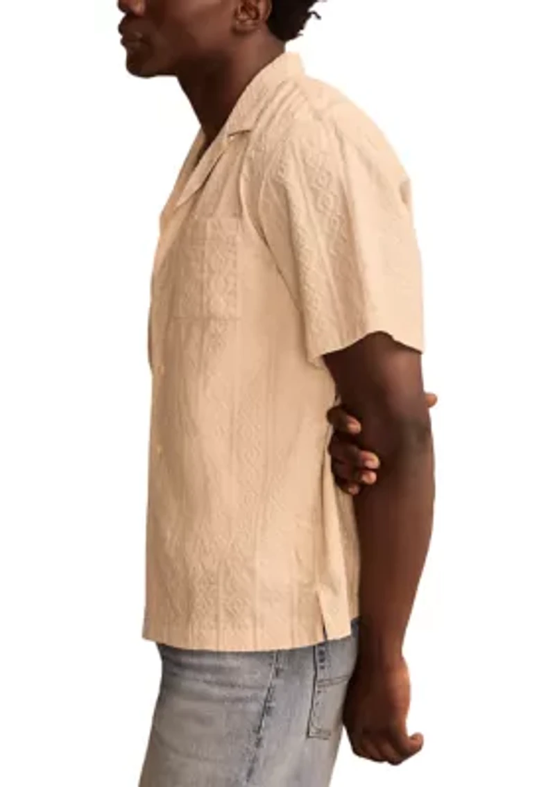 Short Sleeve Eyelet Camp Collar Button Down Shirt