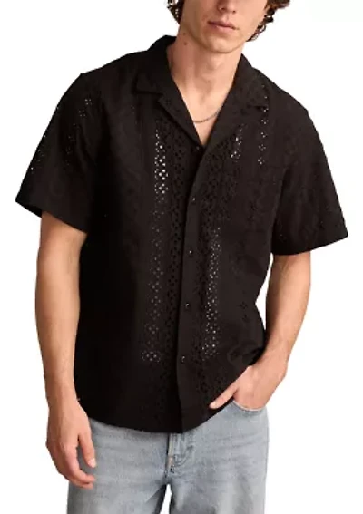 Short Sleeve Eyelet Camp Collar Shirt