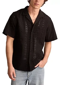 Short Sleeve Eyelet Camp Collar Shirt