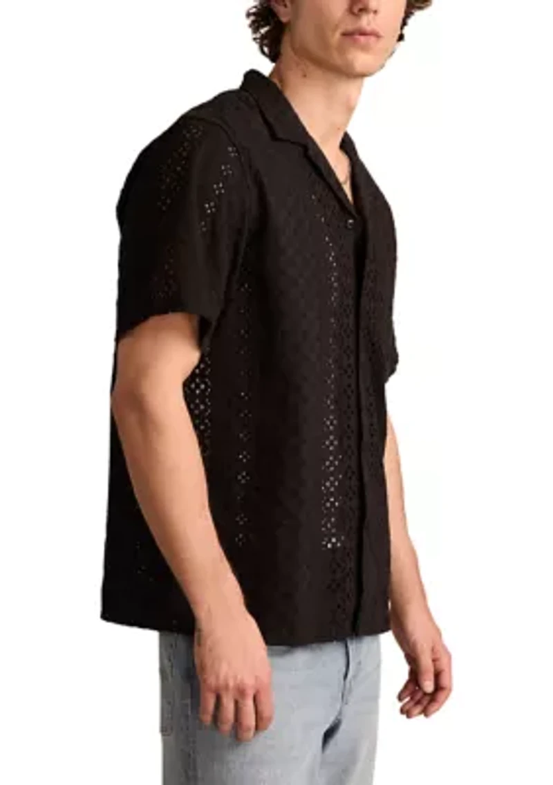 Short Sleeve Eyelet Camp Collar Shirt