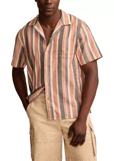 Striped Short Sleeve Camp Collar Shirt