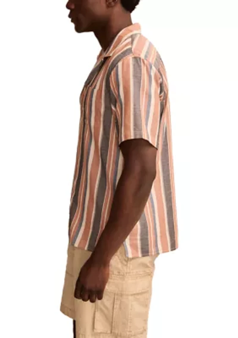 Striped Short Sleeve Camp Collar Shirt