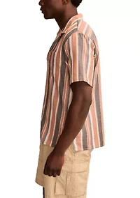 Striped Short Sleeve Camp Collar Shirt