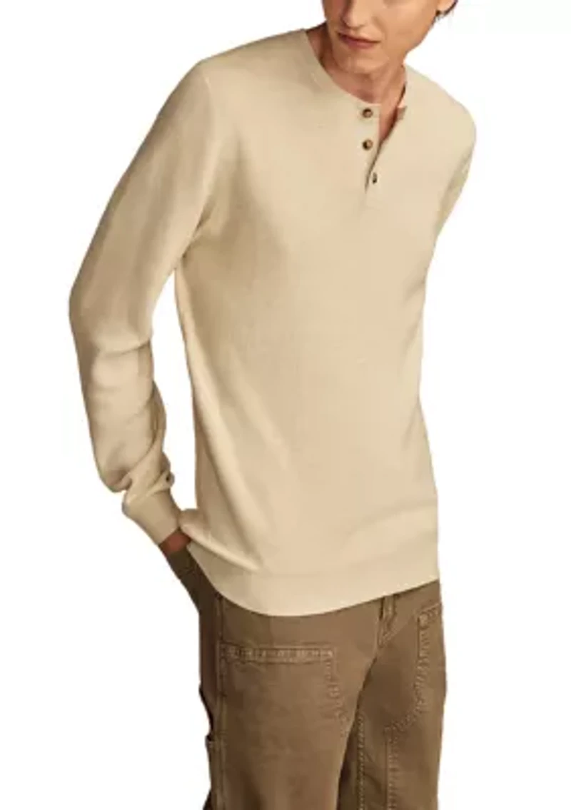 Shaker Rib Long Sleeve Henley Neck Sweater
