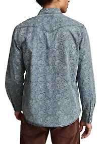 Big & Tall Printed Indigo Western Shirt