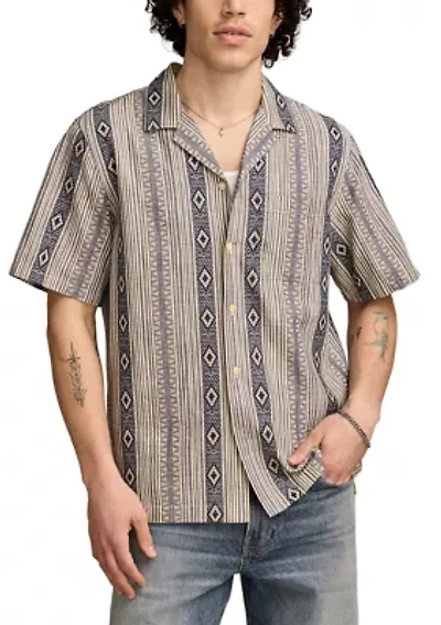 Textured Stripe Camp Collar Short Sleeve Shirt