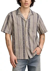 Textured Stripe Camp Collar Short Sleeve Shirt