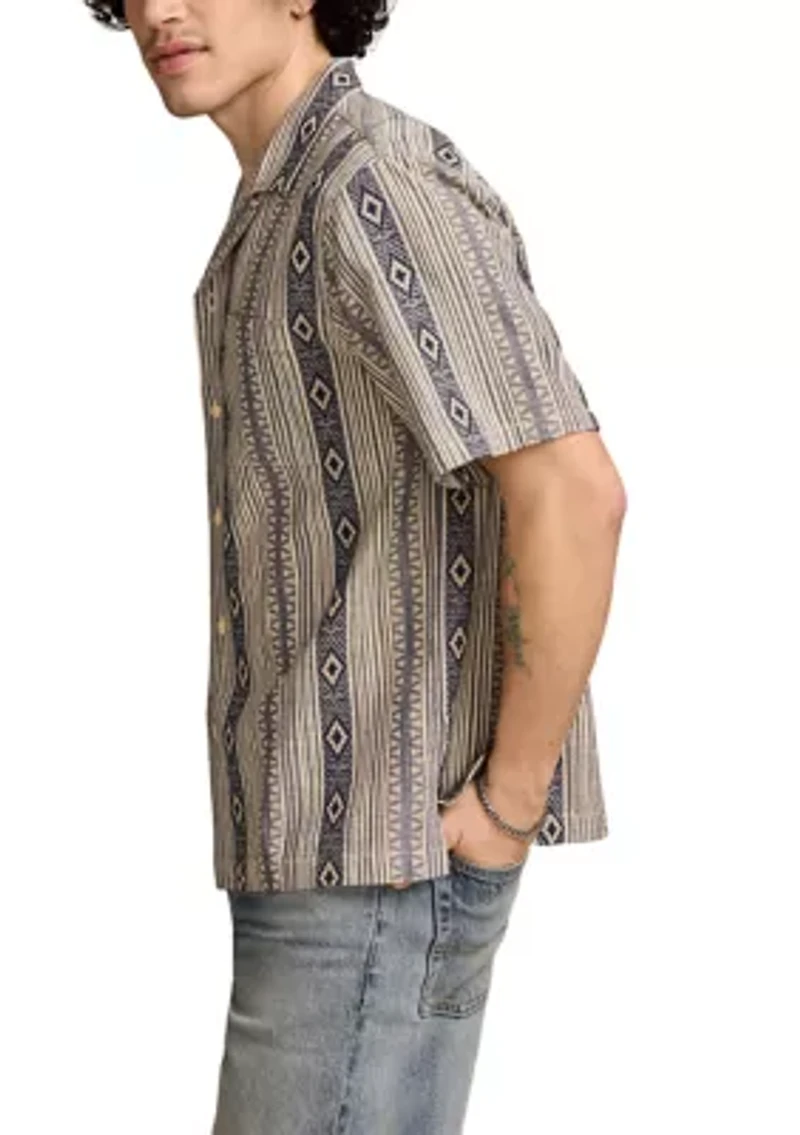 Textured Stripe Camp Collar Short Sleeve Shirt