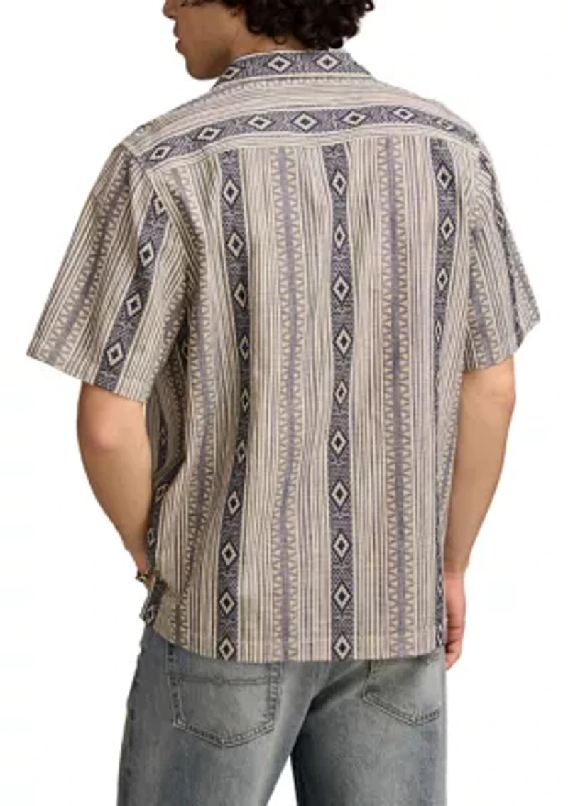 Textured Stripe Camp Collar Short Sleeve Shirt