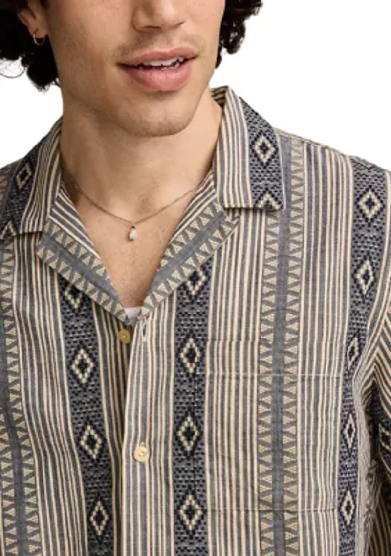 Textured Stripe Camp Collar Short Sleeve Shirt