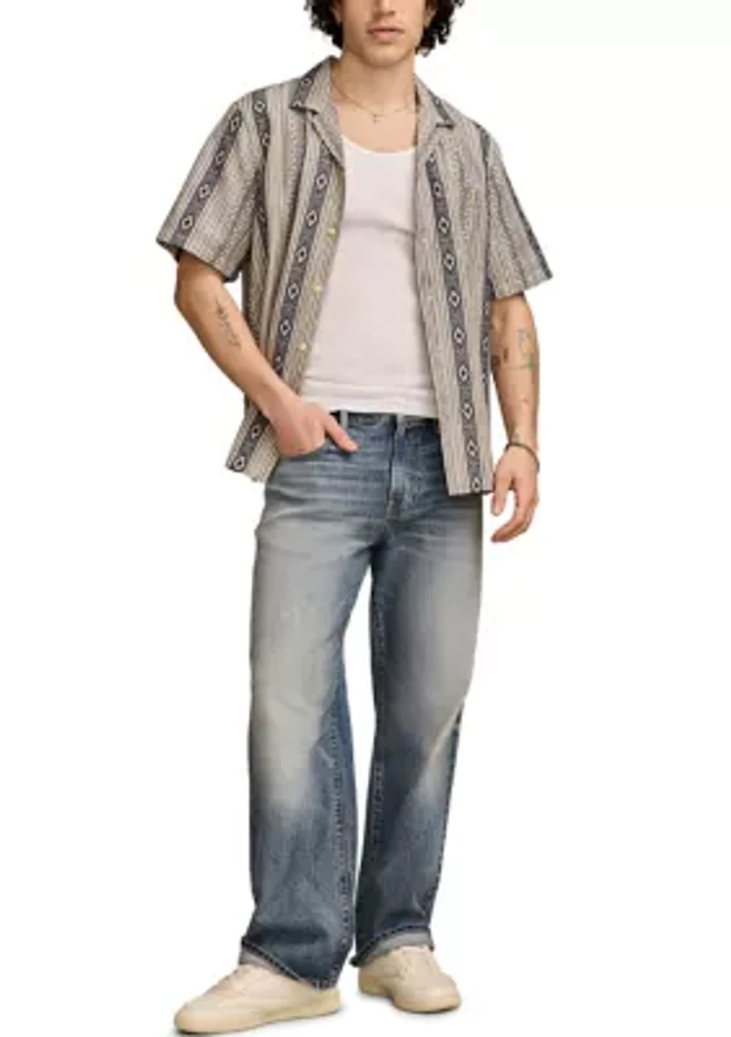 Textured Stripe Camp Collar Short Sleeve Shirt