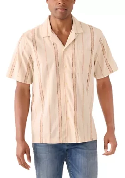 Textured Stripe Camp Collar Short Sleeve Shirt