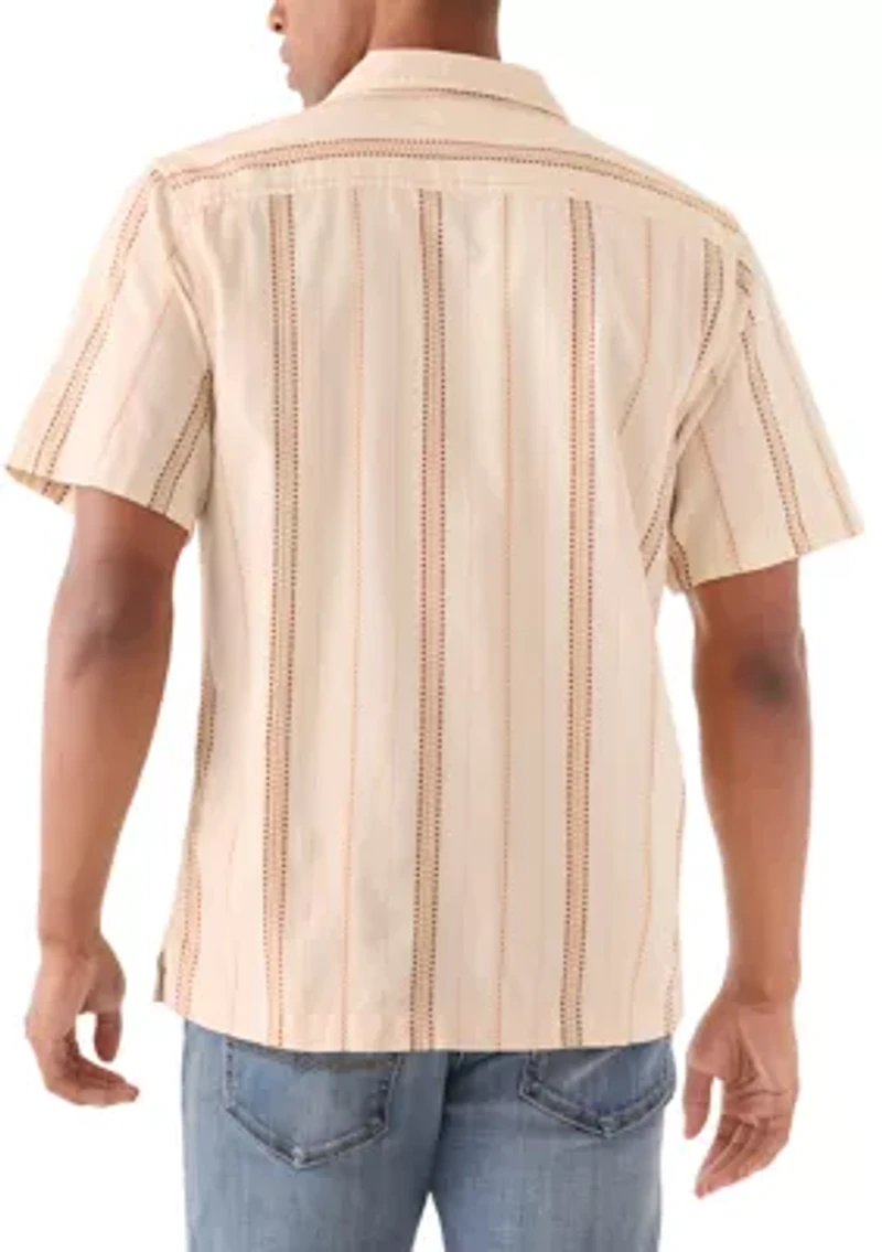 Textured Stripe Camp Collar Short Sleeve Shirt