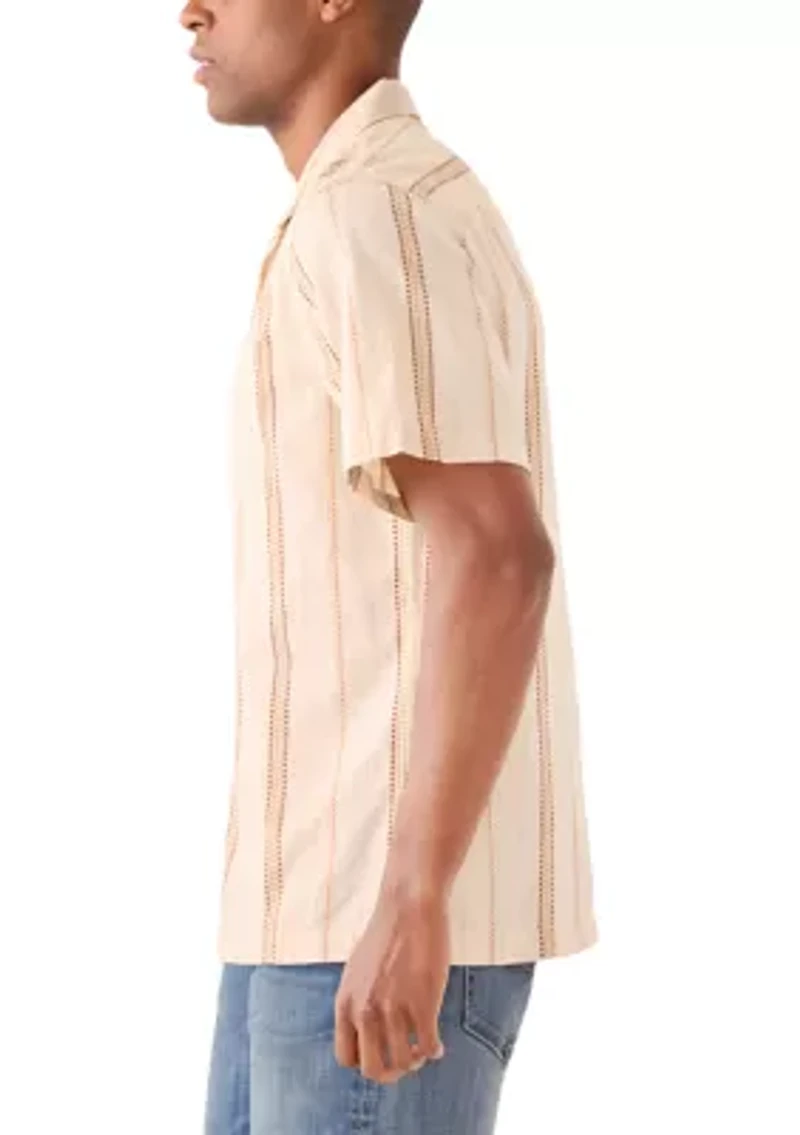 Textured Stripe Camp Collar Short Sleeve Shirt