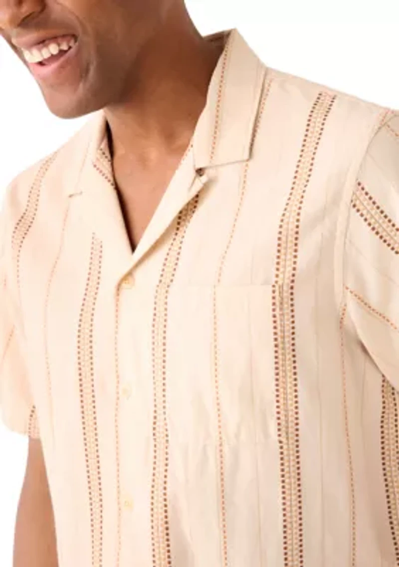 Textured Stripe Camp Collar Short Sleeve Shirt