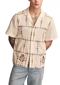 Floral Embroidered Short Sleeve Camp Collar Shirt