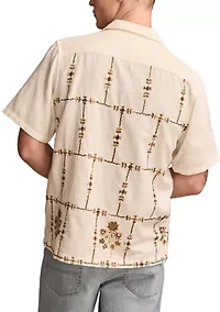 Floral Embroidered Short Sleeve Camp Collar Shirt