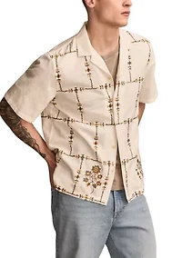 Floral Embroidered Short Sleeve Camp Collar Shirt