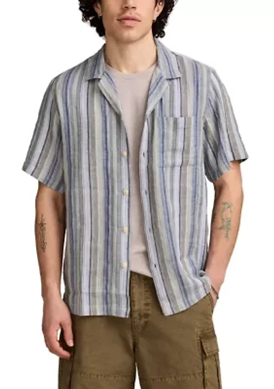Linen Dobby Stripe Camp Collar Short Sleeve Shirt