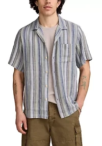 Linen Dobby Stripe Camp Collar Short Sleeve Shirt