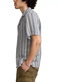 Linen Dobby Stripe Camp Collar Short Sleeve Shirt