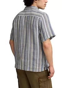 Linen Dobby Stripe Camp Collar Short Sleeve Shirt