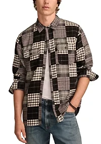 Big & Tall Long Sleeve Jacquard Double Weave Patchwork Shirt