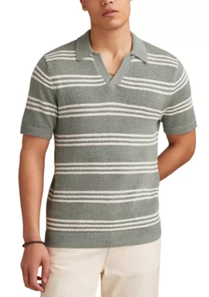 Short Sleeve Striped Johnny Collar Polo Shirt