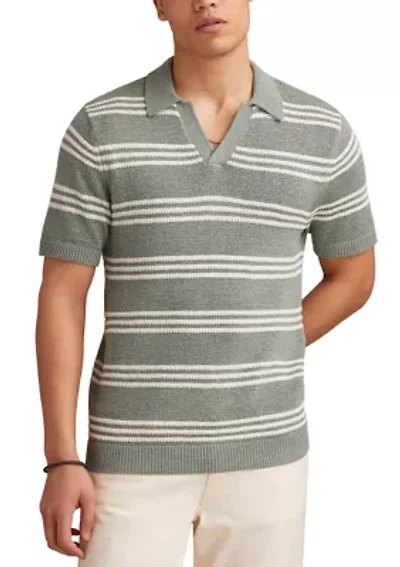 Short Sleeve Striped Johnny Collar Polo Shirt