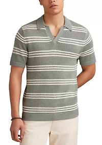 Short Sleeve Striped Johnny Collar Polo Shirt