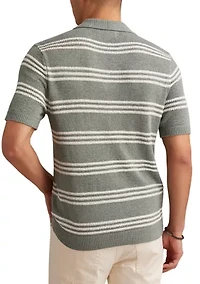 Short Sleeve Striped Johnny Collar Polo Shirt