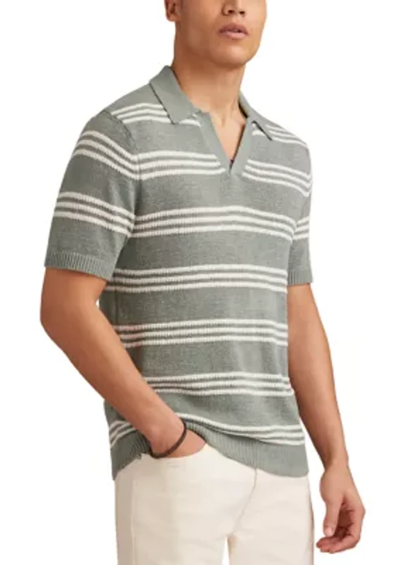 Short Sleeve Striped Johnny Collar Polo Shirt