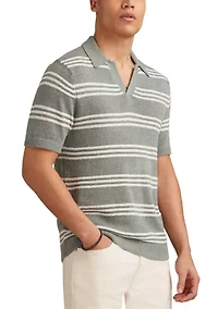 Short Sleeve Striped Johnny Collar Polo Shirt